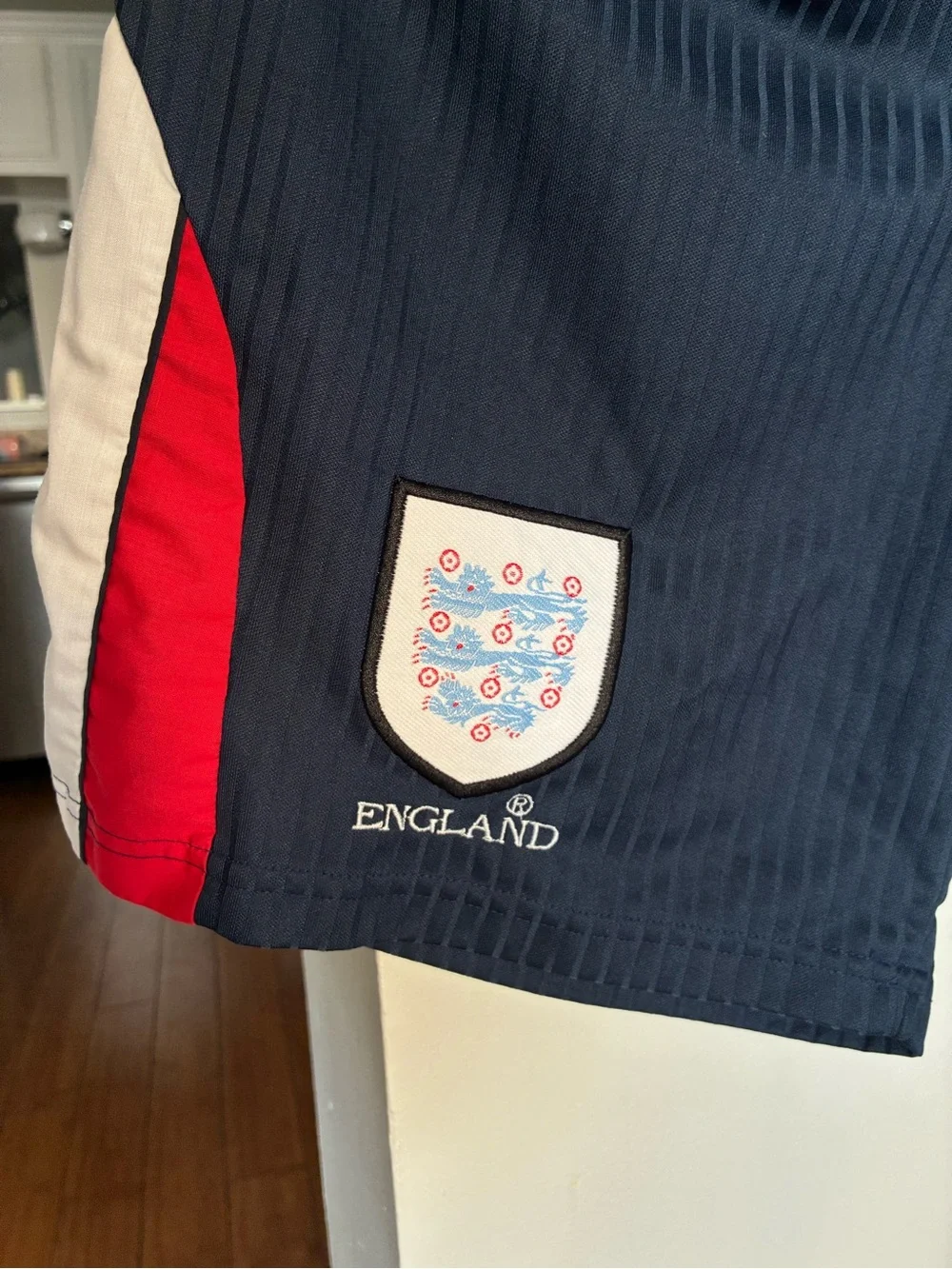 Umbro England Navy Blue Athletic Shorts with Red Side Panels